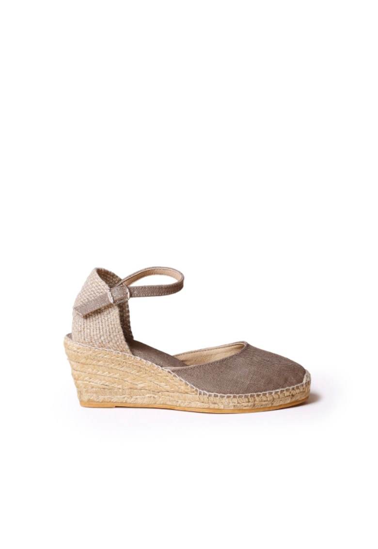 Sandale tip espadrile cu talpa wedge Caldes -  Bumbac/Material textil - Gri-Maro inchis - Maro taupe