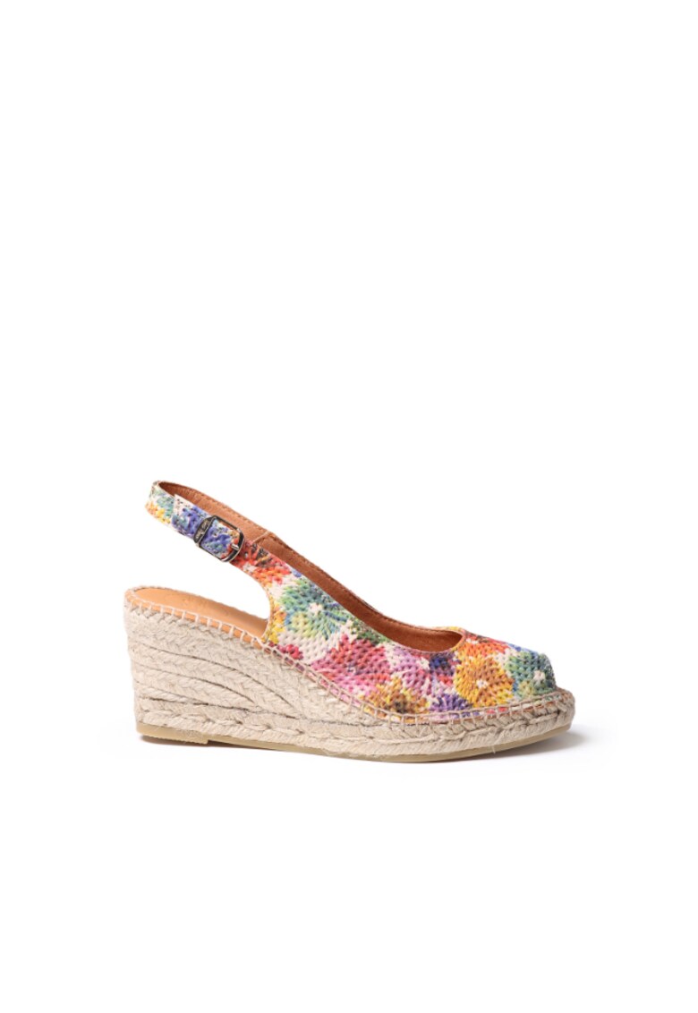 Sandale tip espadrile cu talpa wedge Carol-DM -  Piele - Model floral - Multicolor - Multicolor