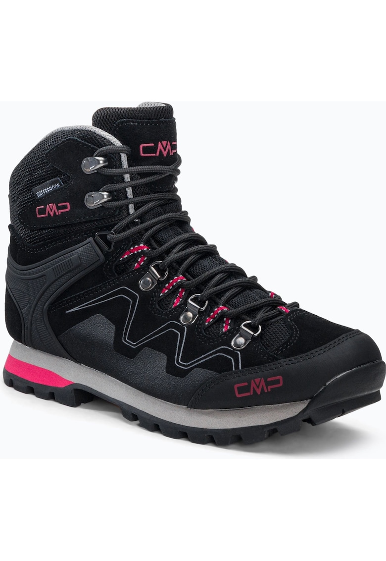 Bocanci trekking dama -  Athunis Mid - Piele ecologica - Stofa - Spuma - Negru - Roz - Negru/Roz