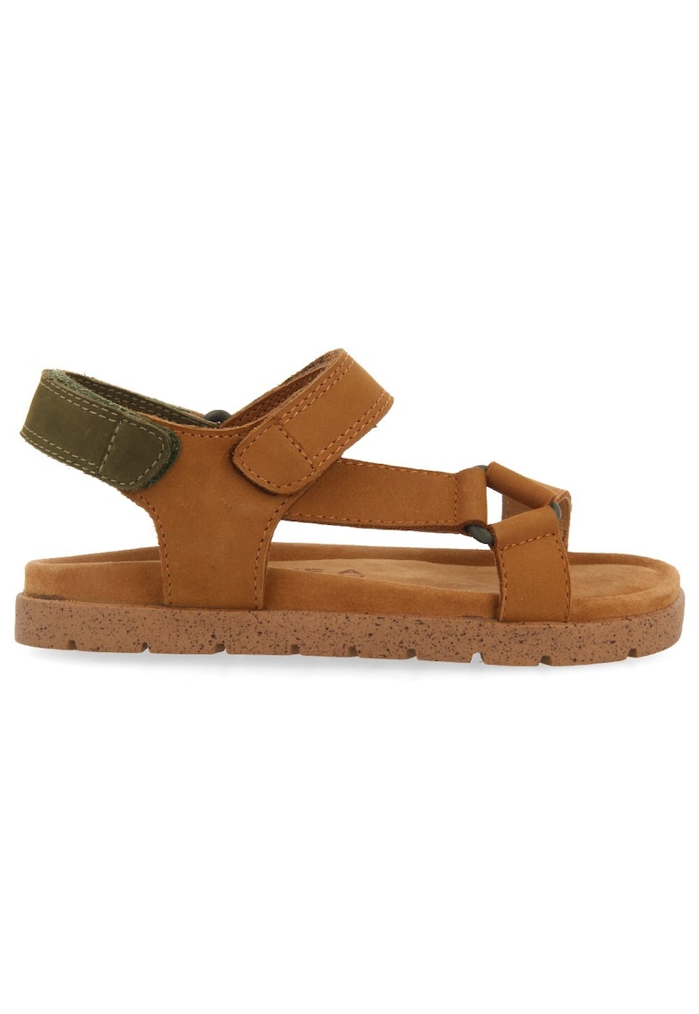 Sandale de piele nabuc cu velcro Depoe - Caramel