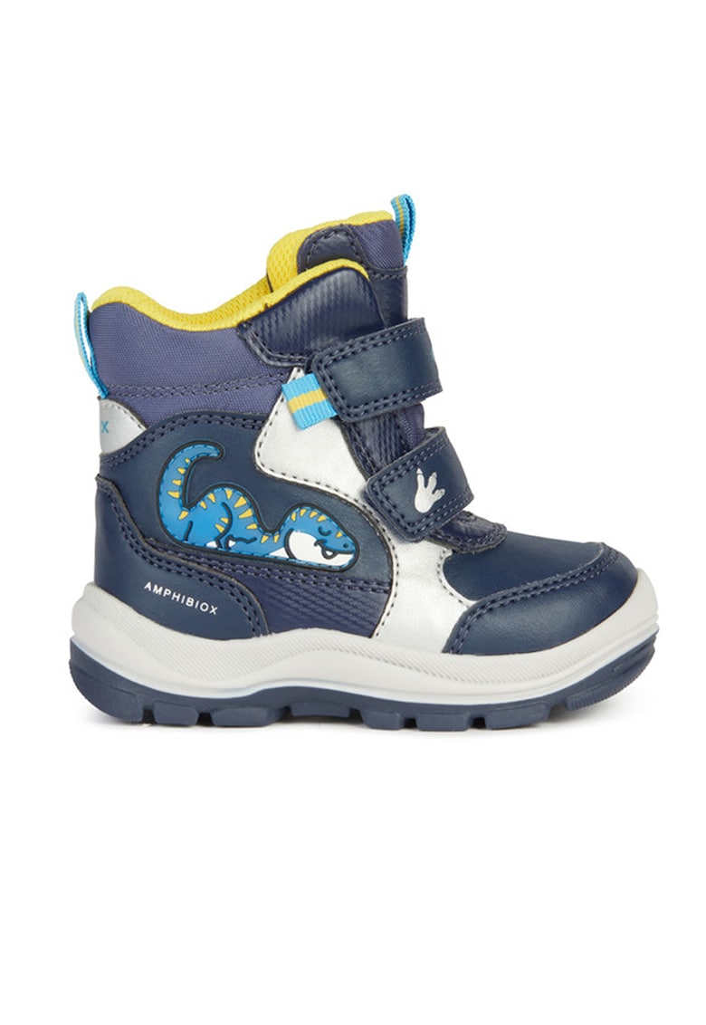 Ghete din piele ecologica si material textil - Alb/Galben/Bleumarin