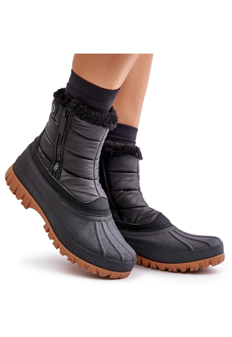 Cizme dama Lee Cooper - negru - material textil - cu blana - inchidere cu fermoar
