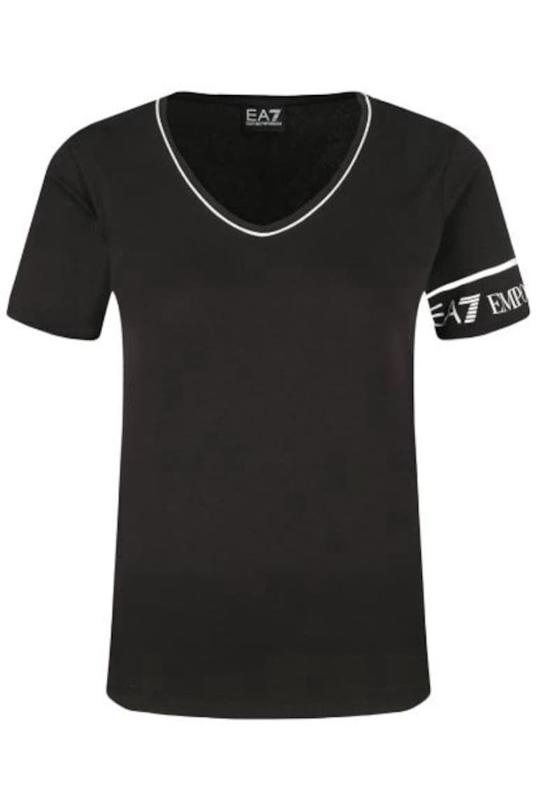Tricou din amestec de bumbac cu decolteu in V -