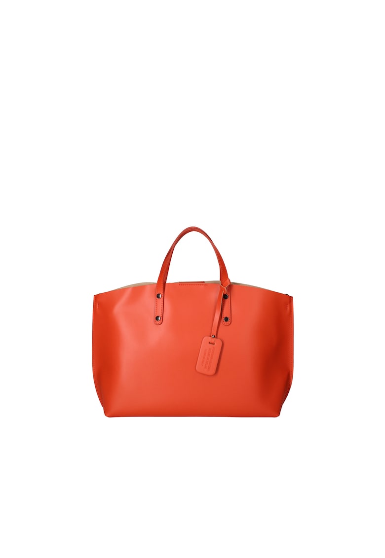 Geanta de piele cu bareta si etui interior detasabil - Portocaliu mandarina