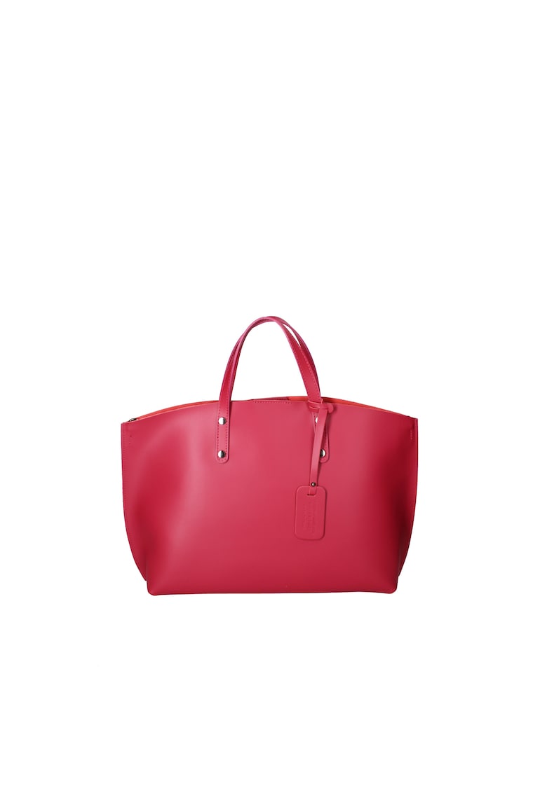 Geanta de piele cu bareta si etui interior detasabil - Fucsia