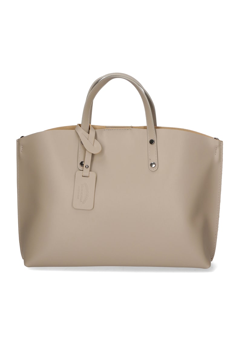 Geanta de piele cu bareta si etui interior detasabil - Maro taupe deschis