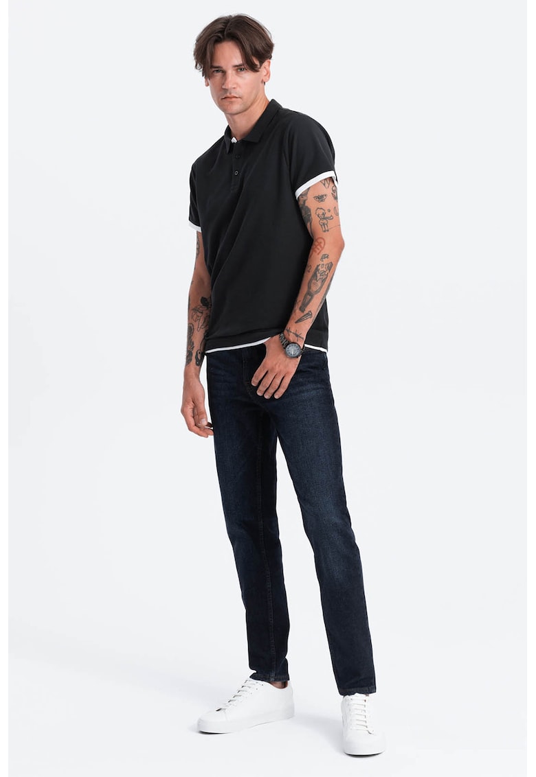 Tricou polo din bumbac pique - Negru