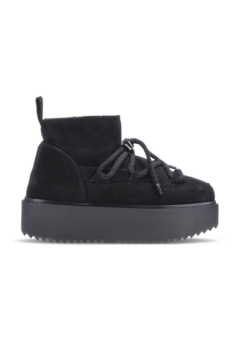 Ghete flatform din piele intoarsa - Negru