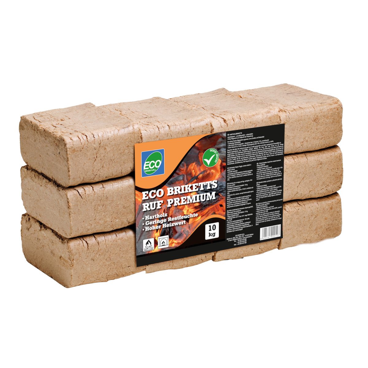 Brichete din rumegus RUF Eco Wood, patrate, 10 kg/ folie