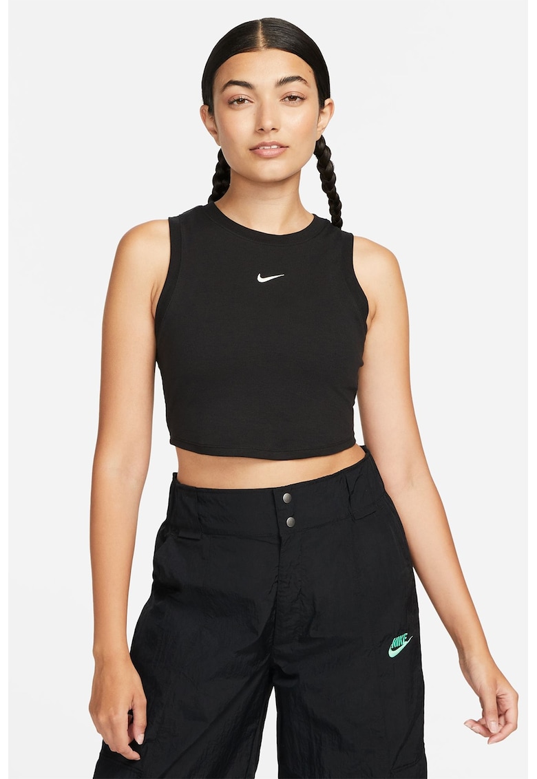 Top crop din amestec de lyocell cu detaliu logo - Negru