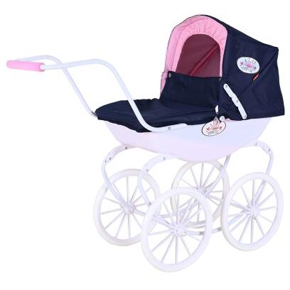 Carucior Retro pentru Papusi Classic KNR 63601 Copertina Reglabila Include Lenjerie Asortata Husa de Picioare 80 x 31 x 71CM 3 Ani+ Bleumarin/Roz