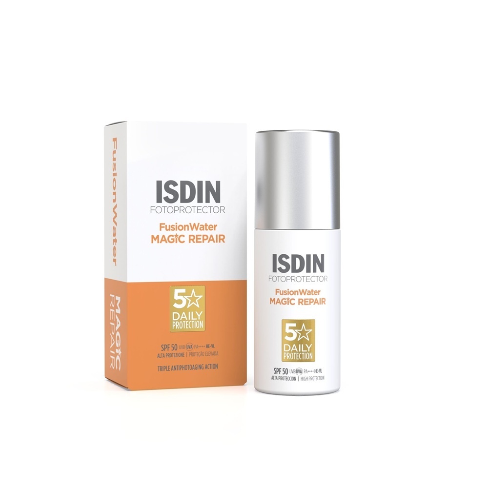 Crema de fata cu protectie solara SPF50 Fotoprotector Fusion Water Magic Repair Isdin, 50 ml
