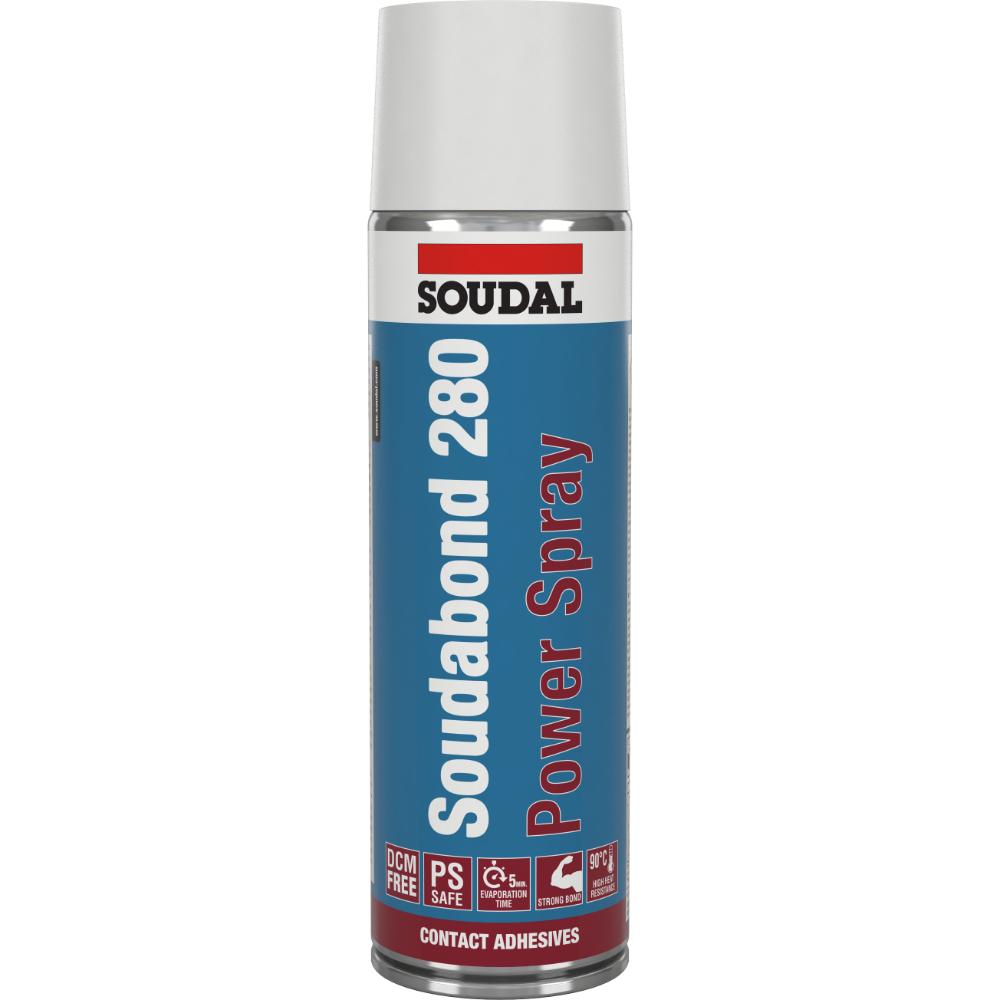 Adeziv de contact suprafete multiple Soudal Soudabond 280 Power Spray, interior/exterior, transparent, 500 ml
