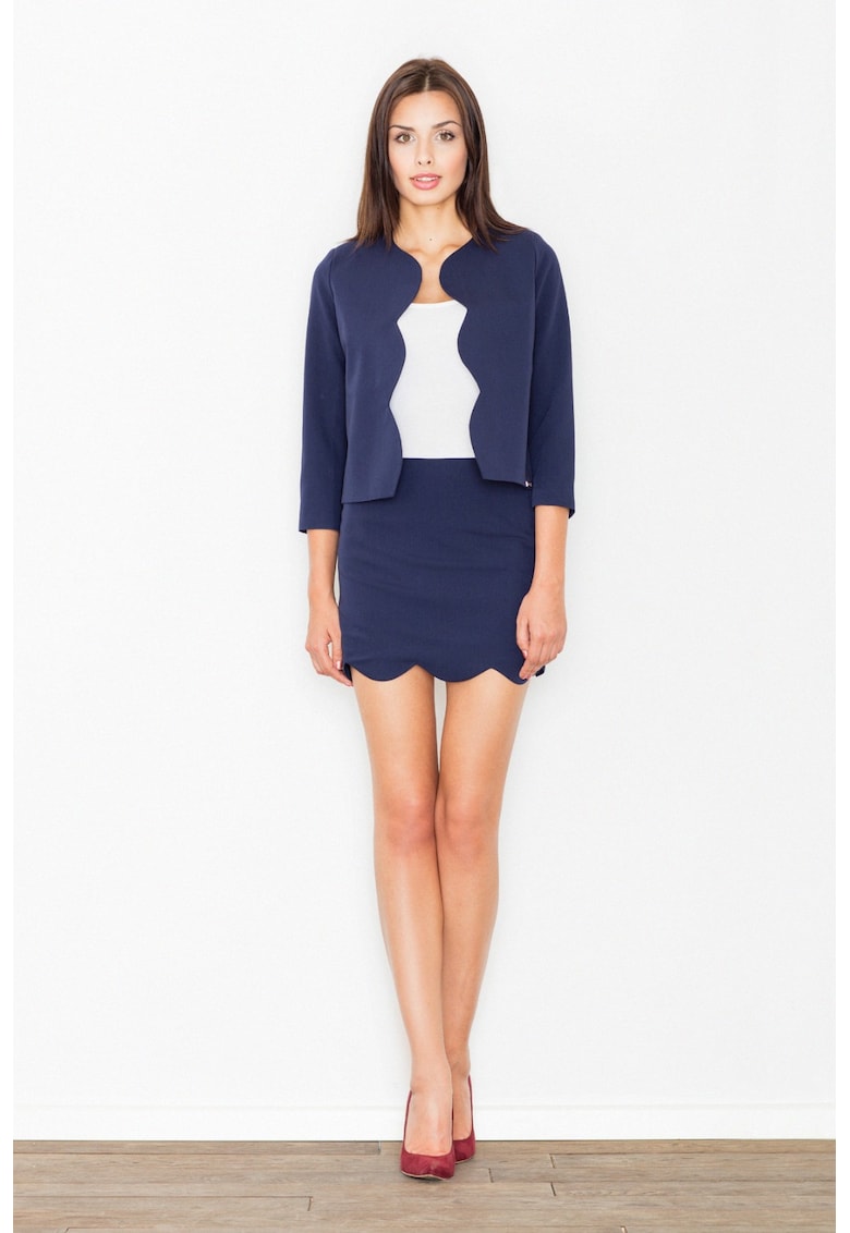 Set elegant bleumarin  cu sacou si fusta - maneci 3/4 - poliester si vascoza