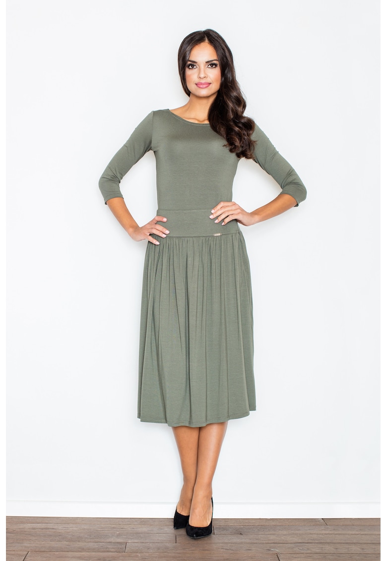 Set masliniu  M322 - bluza cu maneci 3/4 - pantaloni clasici - elastan 5% - vascoza 95% -