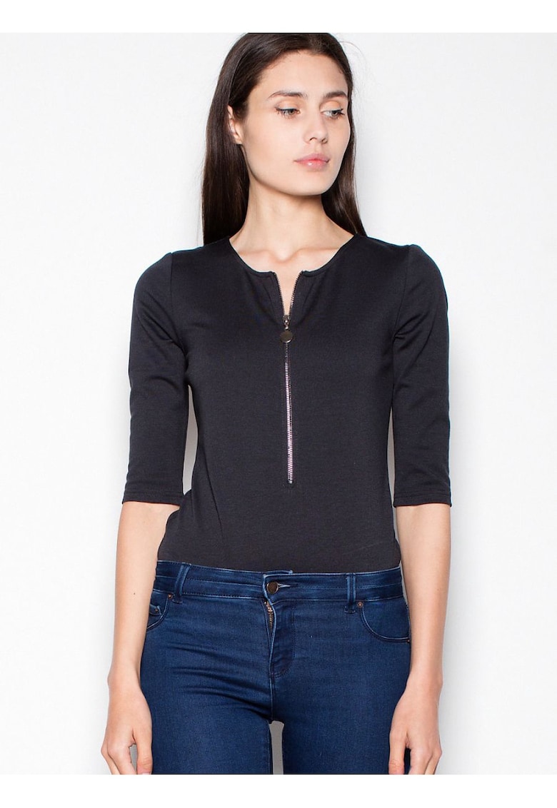 Bluza dama -  neagra - cu maneci 3/4 - din viscoza.