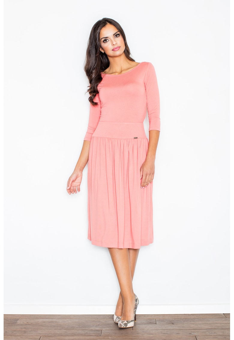 Set midi elegant  roz - cu maneci 3/4 - bluza si pantaloni