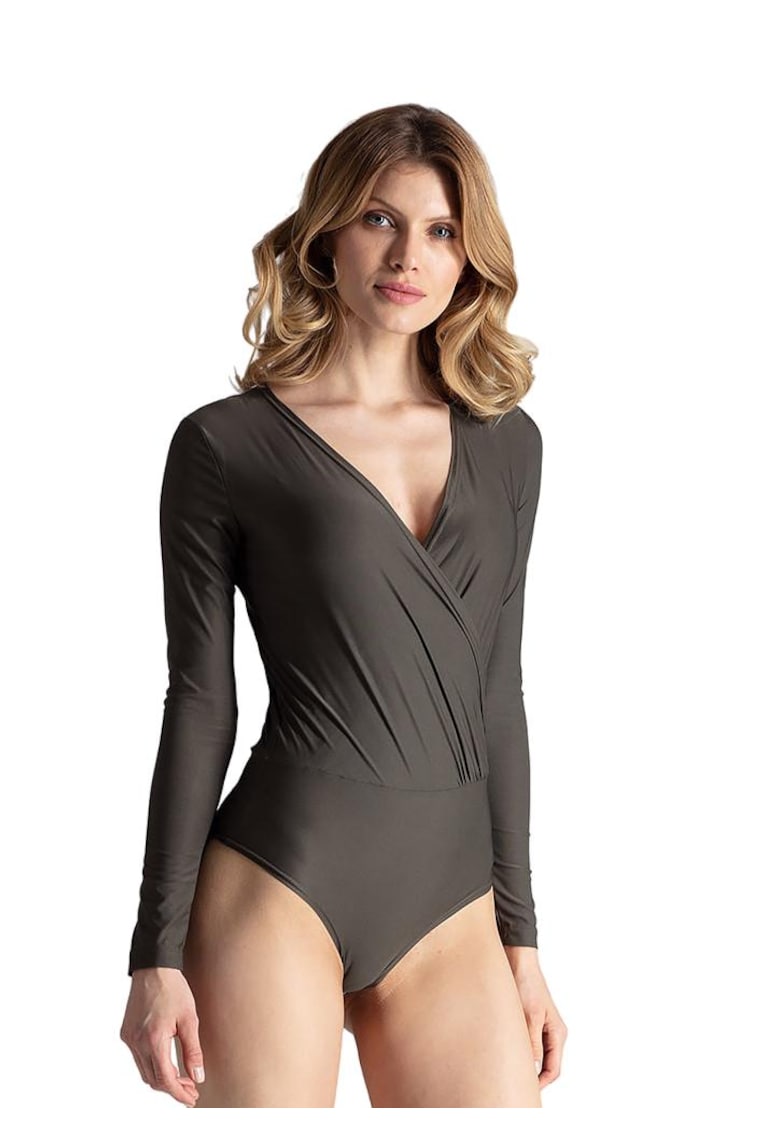Bluza de tip body elegant  M648 - masliniu - poliester - maneci lungi - pentru uz zilnic