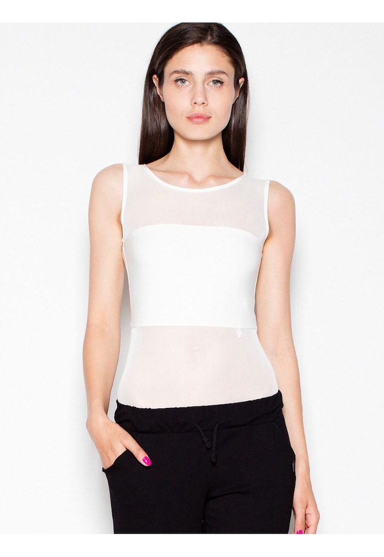 Body  bej - transparent - fara bretele - decolteu semicircular - poliester.