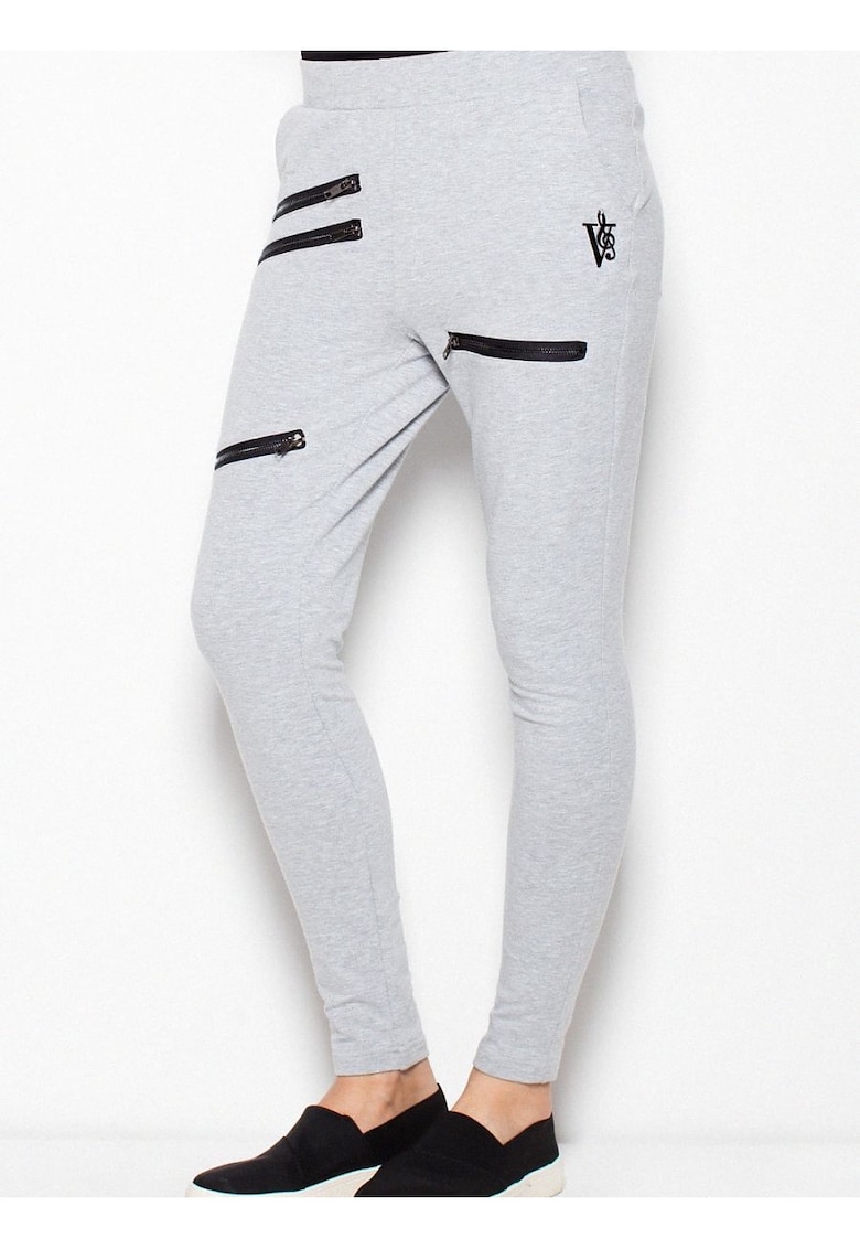 Pantaloni sport dama -  mulati - cu talie joasa - gri - bumbac