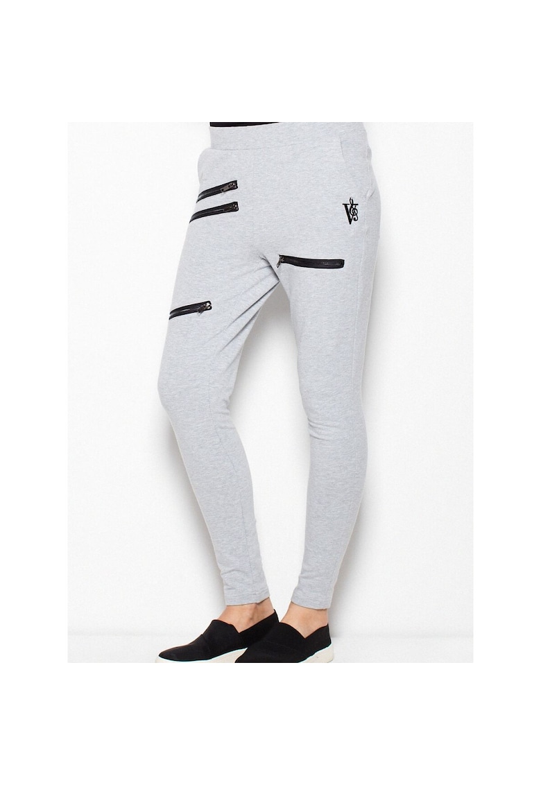 Pantaloni sport  mulati - cu talie joasa - gri - bumbac 95% elastan 5% -
