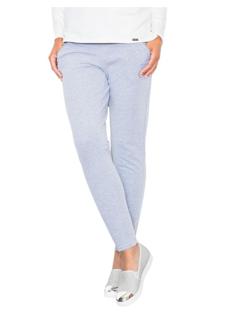 Pantaloni dama  M305 - gri - bumbac/poliester - cu fermoare pe glezne