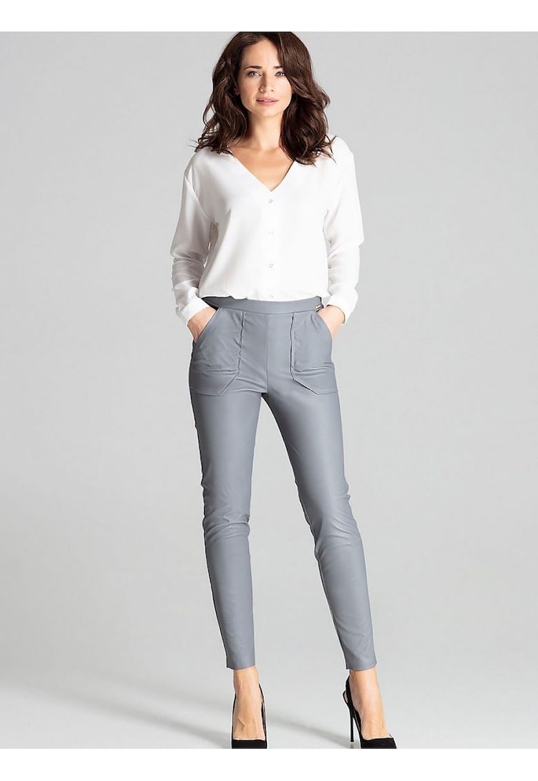 Pantaloni dama -  gri - banda elastica - buzunare mari