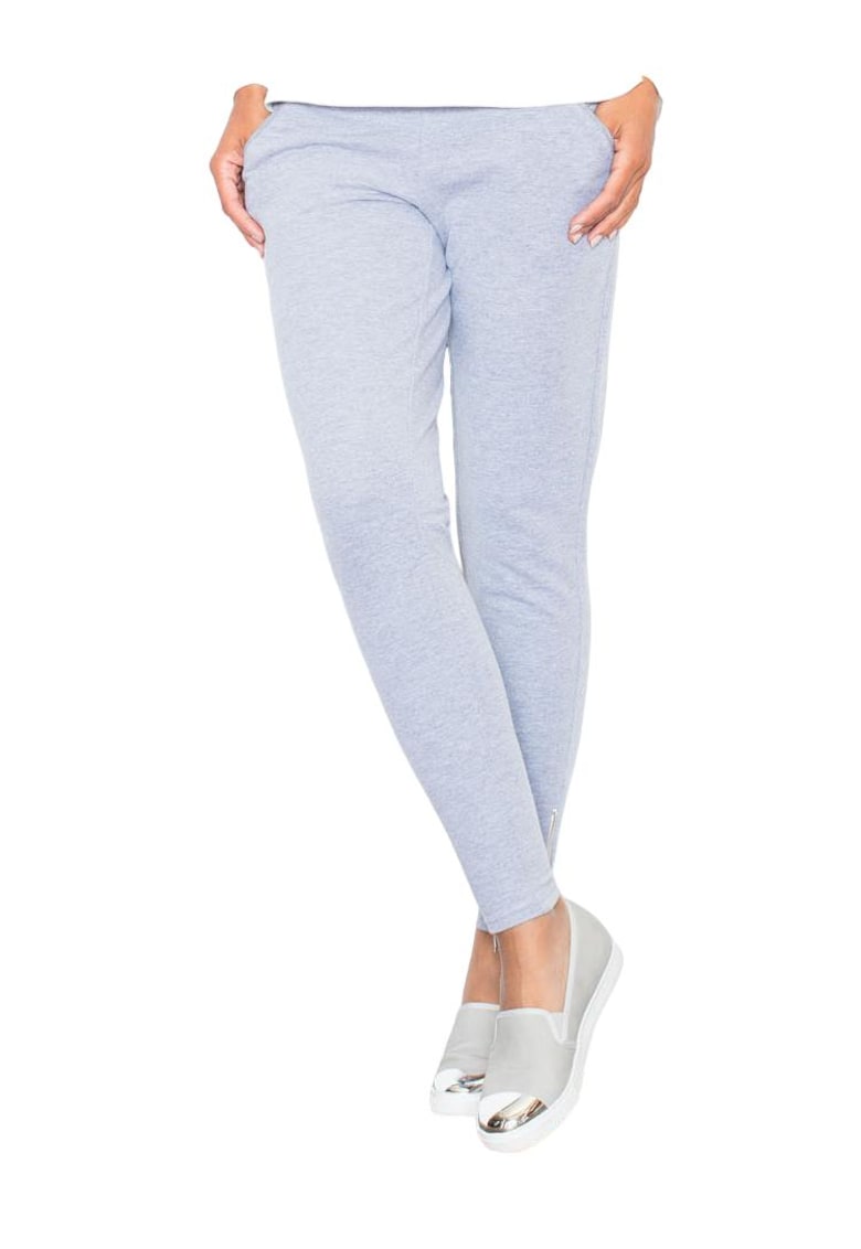 Pantaloni dama  M338 - gri - elastici - cu buzunare - poliester/elastan -