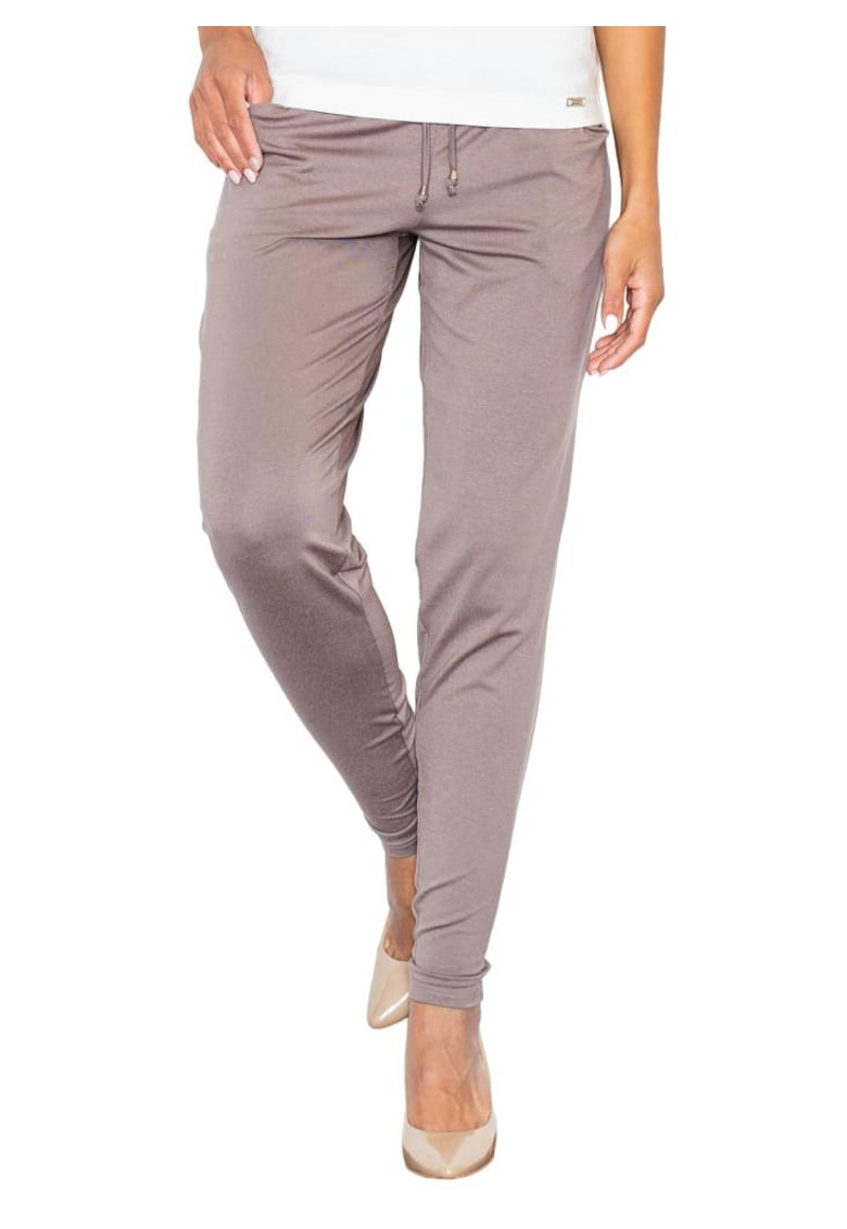 Pantaloni dama  M280 - cu snur - maro - viscoza/elastan