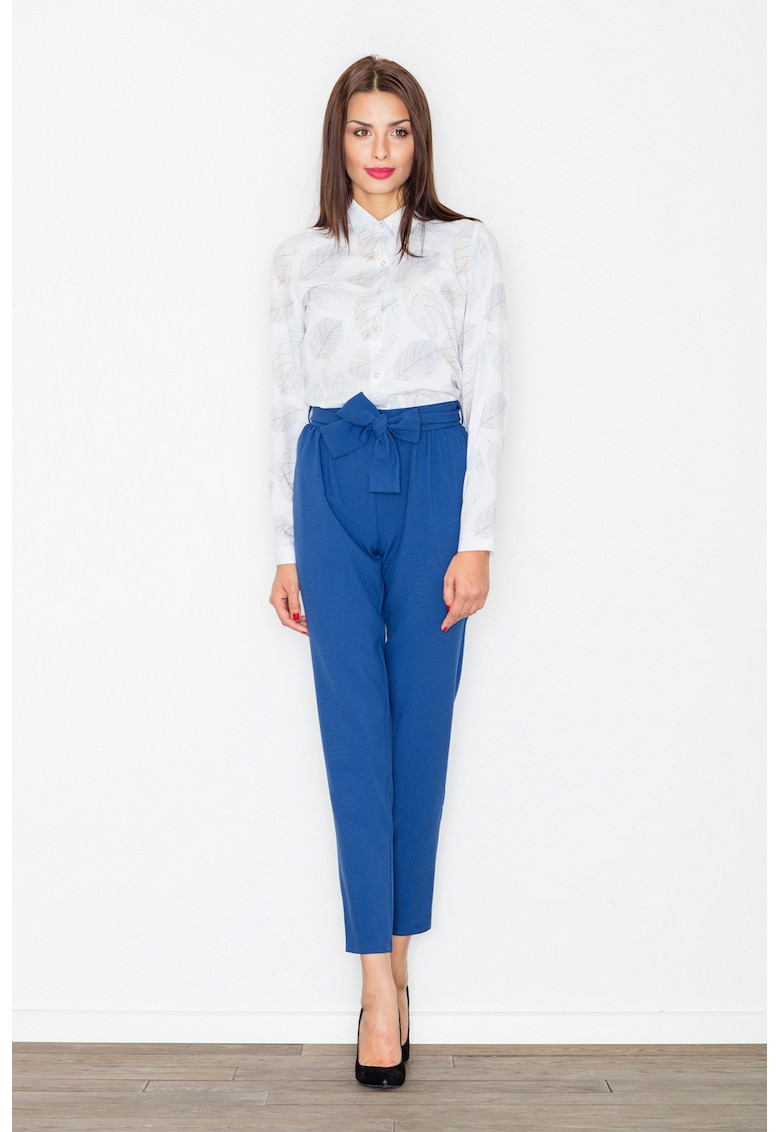 Pantaloni dama  skinny - bleumarin - cu cravata in talie -