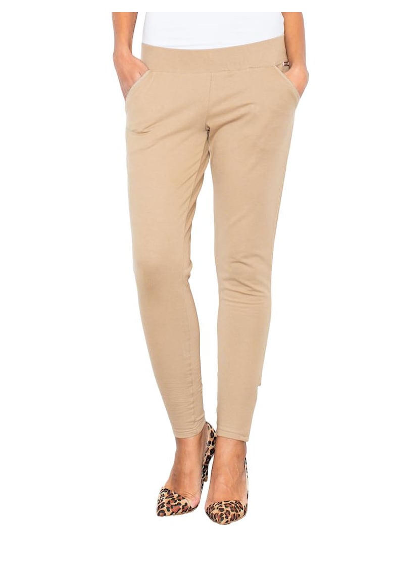Pantaloni dama  M338 - cu buzunare - bej - poliester/elastan