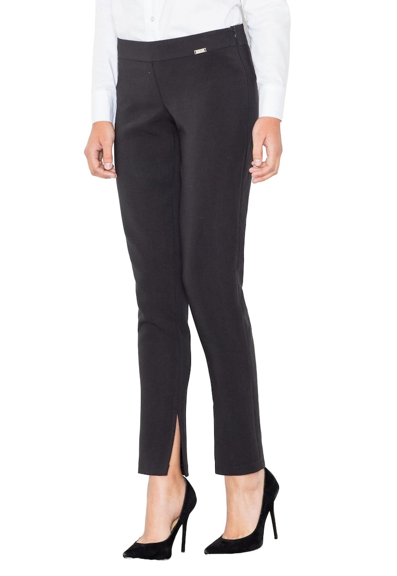 Pantaloni dama  M474 - negru - elastici - cu talie inalta - din poliester/elastan/viscoza -
