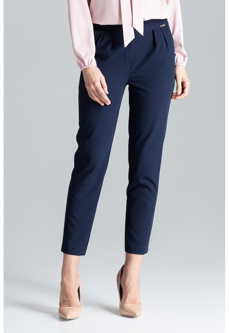 Pantaloni dama  L028 - bleumarin - poliester/vascoza - design simplu - lungi -