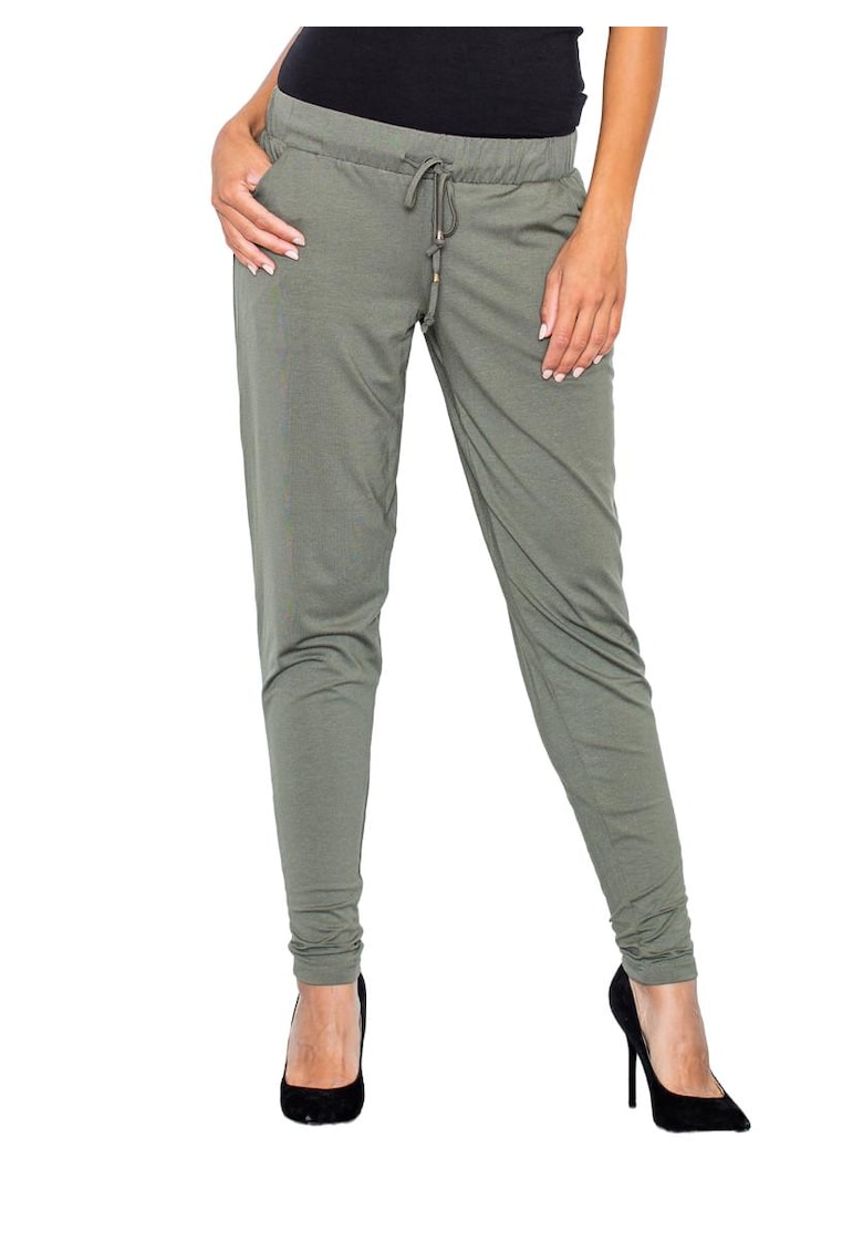 Pantaloni dama  M280 - verde - viscoza/elastan - legati in talie - lejeri -