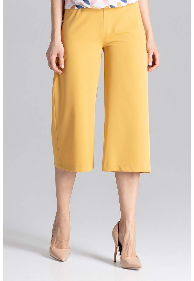 Pantaloni dama  M655 - talie inalta - poliester - viscoza - galben