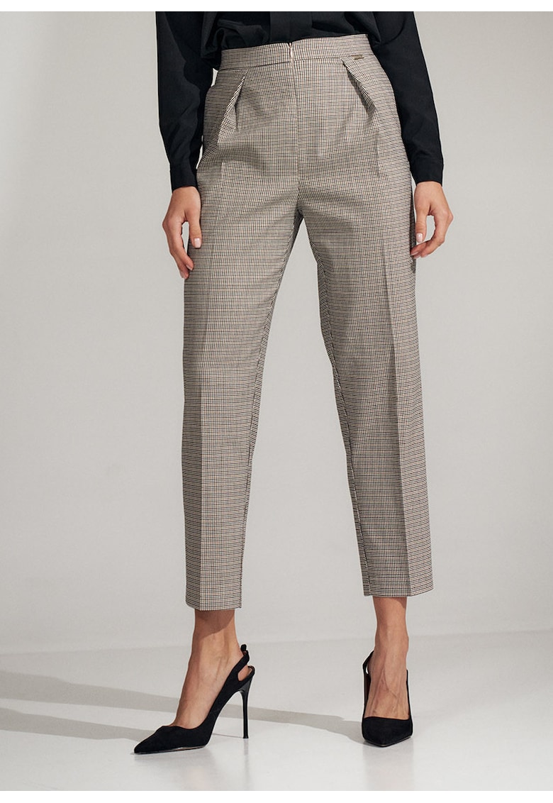 Pantaloni dama  largi - talie inalta - carouri - poliester/nylon