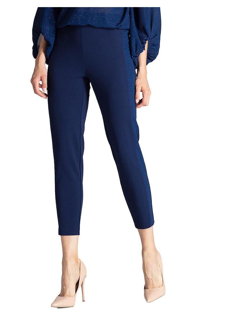 Pantaloni dama  M689 - albastru - eleganti - talie inalta - poliester/elastan
