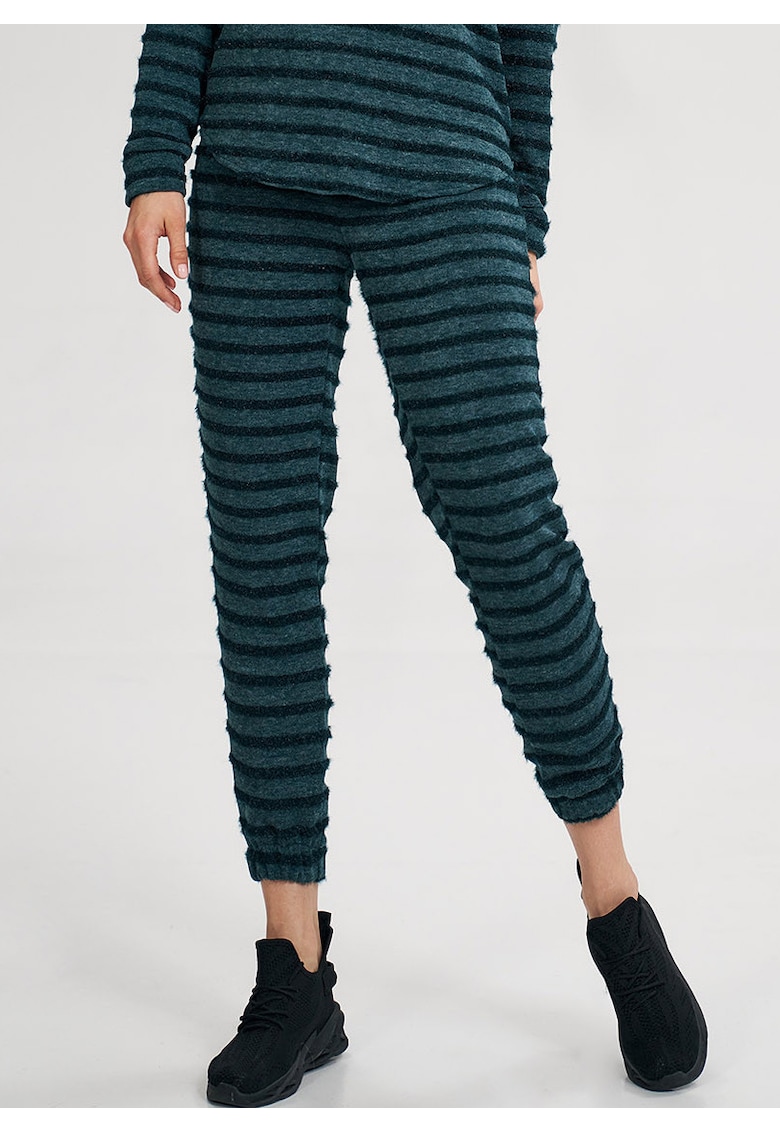 Pantaloni dama  M813 - verzi - talie elastica - din poliester/elastan/viscoza - cu dungi -