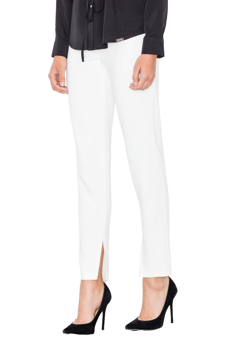 Pantaloni dama  M474 - elastici - talie inalta - alb - poliester/elastan/viscoza -