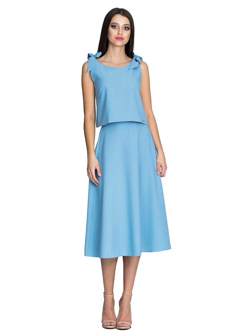 Set fusta si bluza  albastru - bretele - fusta evazata - Albastru