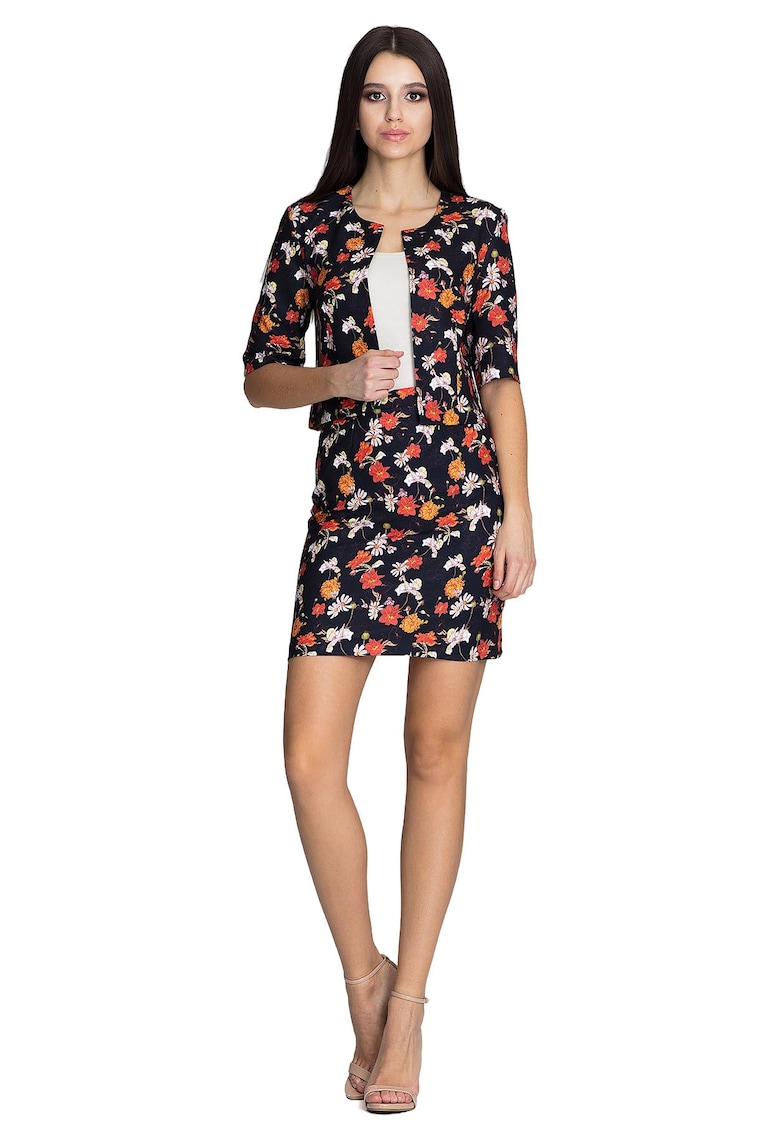 Set jacheta si fusta  model floral - poliester - Multicolor