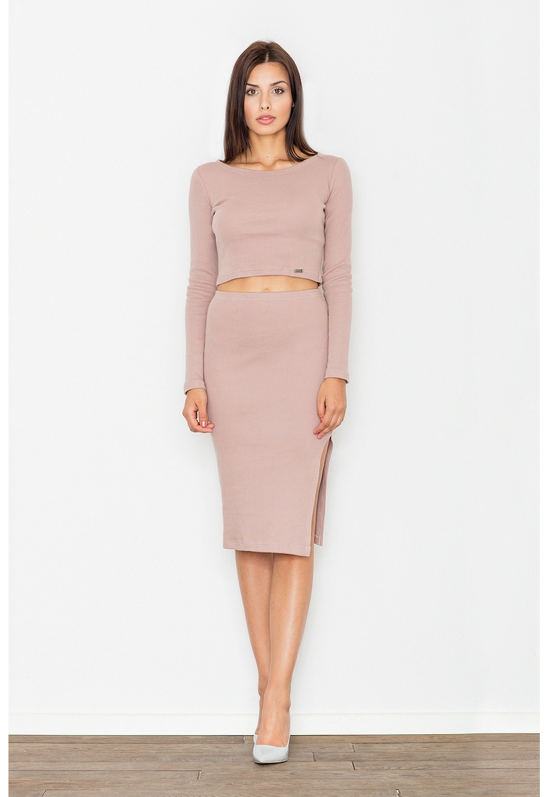 Set elegant dama  crop top si fusta - roz inchis - bumbac 98% - elastan 2% -