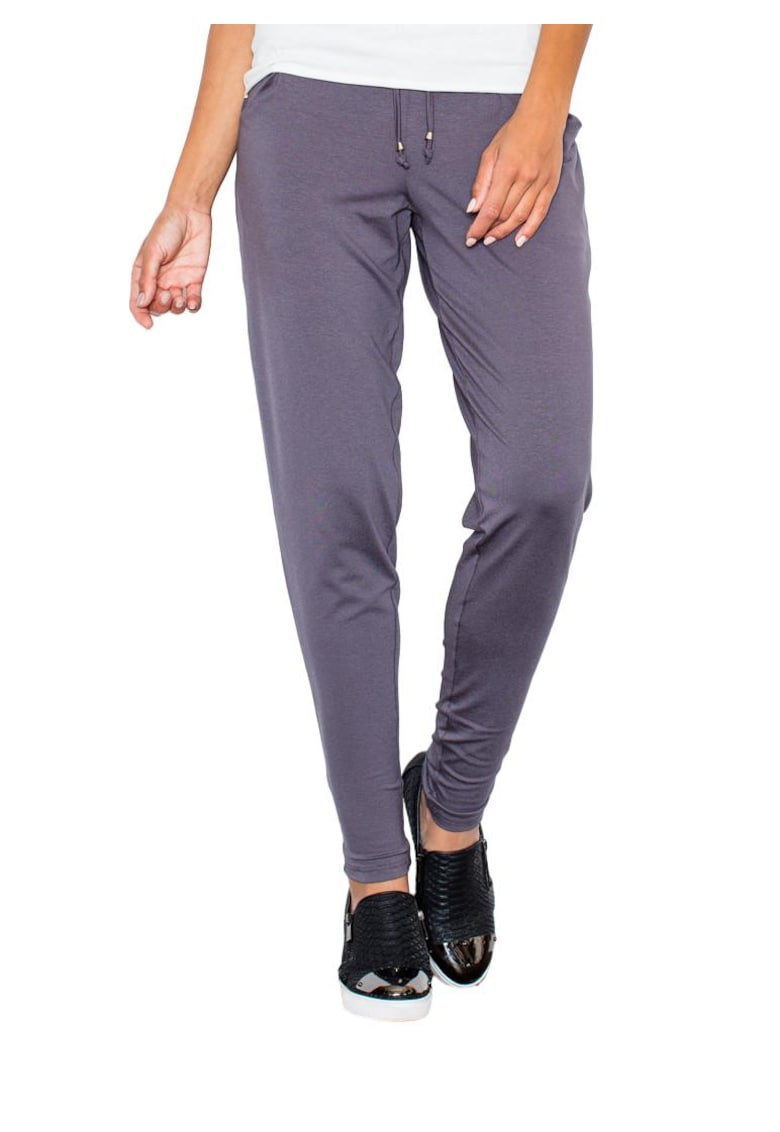 Pantaloni dama  M280 - gri - legati in talie - elastici - din viscoza/elastan -