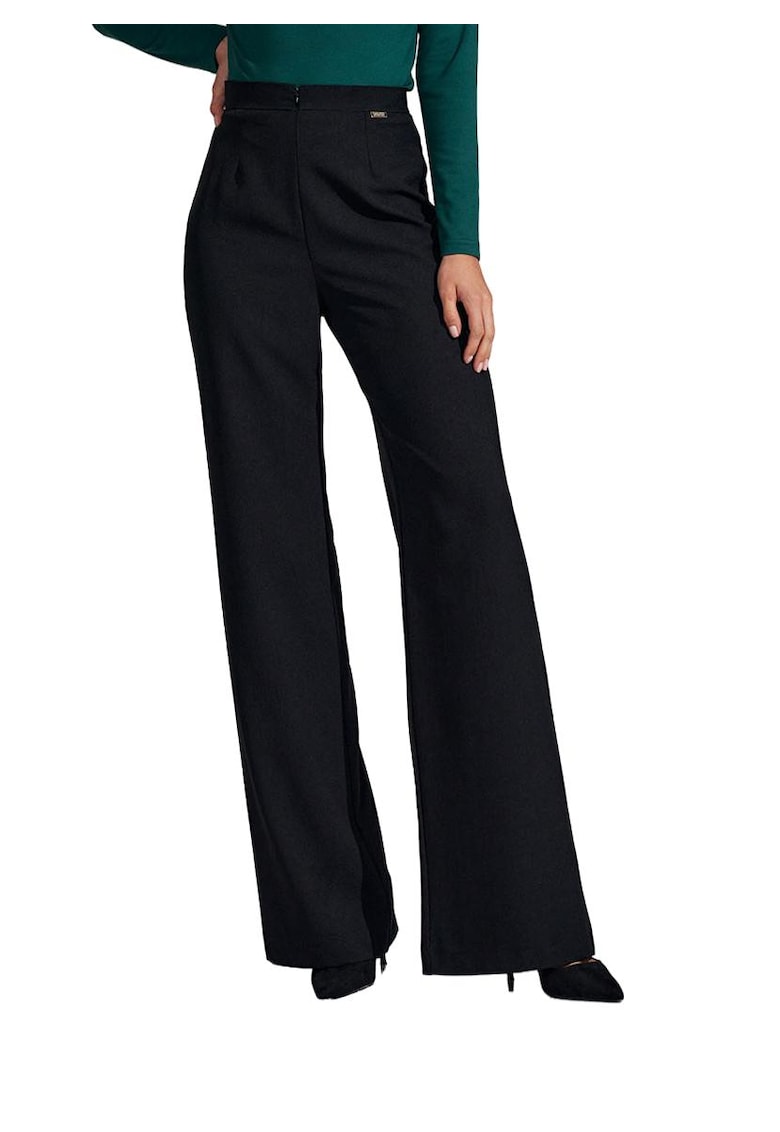 Pantaloni dama  negru - talie inalta - poliester -