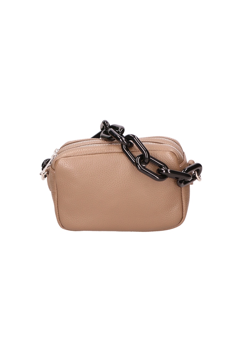 Geanta crossbody de piele cu maner lant - Maro taupe