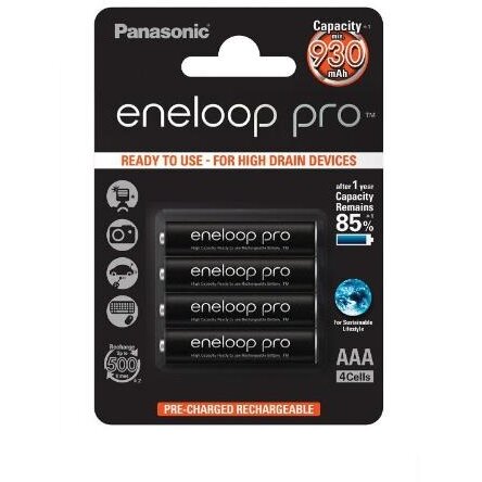 Acumulatori Panasonic AAA Ni-MH (R3) 930mAh PRO B4 BK-4HCDE/4CP 4 Bucati/Set Negru
