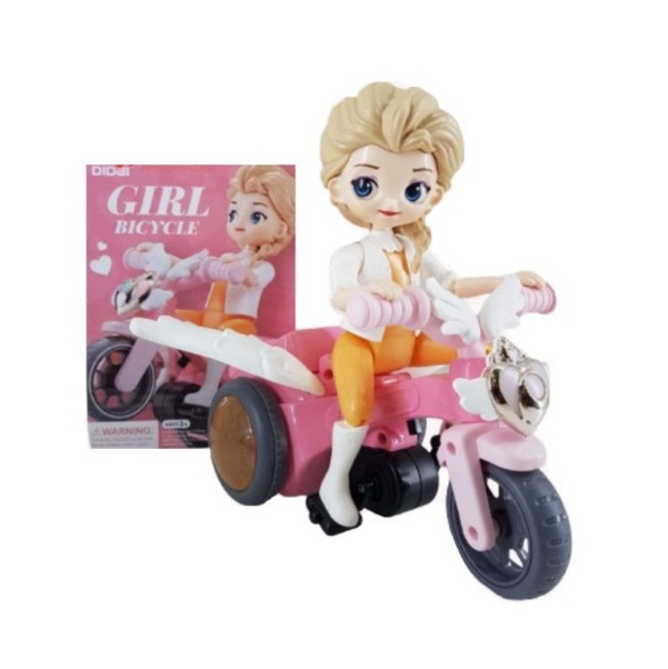 Papusa pe Motocicleta Roz, Jucarie Interactiva pentru Fetite - Girl Bicycle