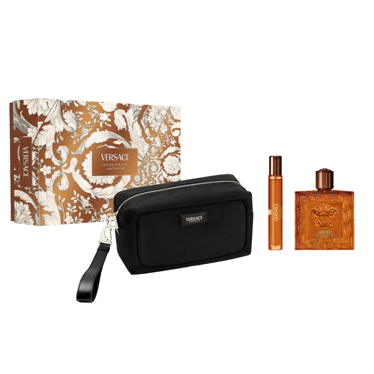 Set cadou Versace Eros Najim, Barbati, Apa de Parfum 100 ml + 10 ml + geanta