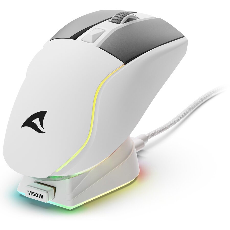 Mouse Gaming SKILLER SGM50W Wireless 2.5HGz / USB Iluminare RGB cu Statie Incarcare Alb
