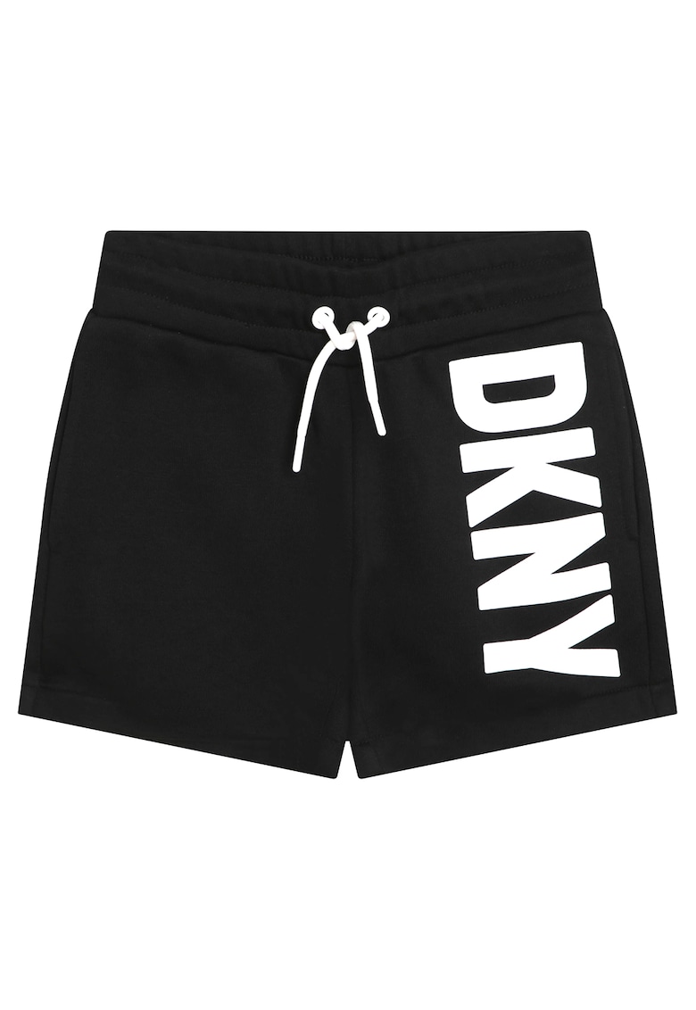 Pantaloni scurti cu talie inalta si imprimeu logo - Alb/Negru
